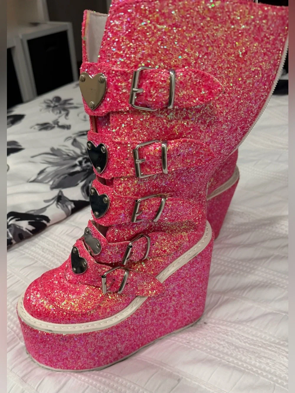 Demonia Pink Glitter Swing-230G Platform Boots Size 7